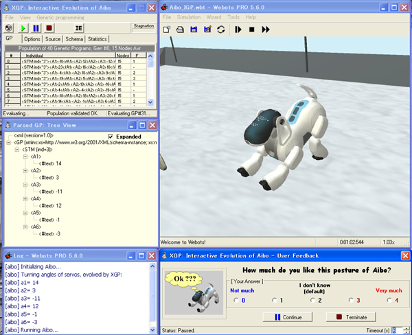 The model of Aibo is realistically implemented in Cyberbotics Webots 5